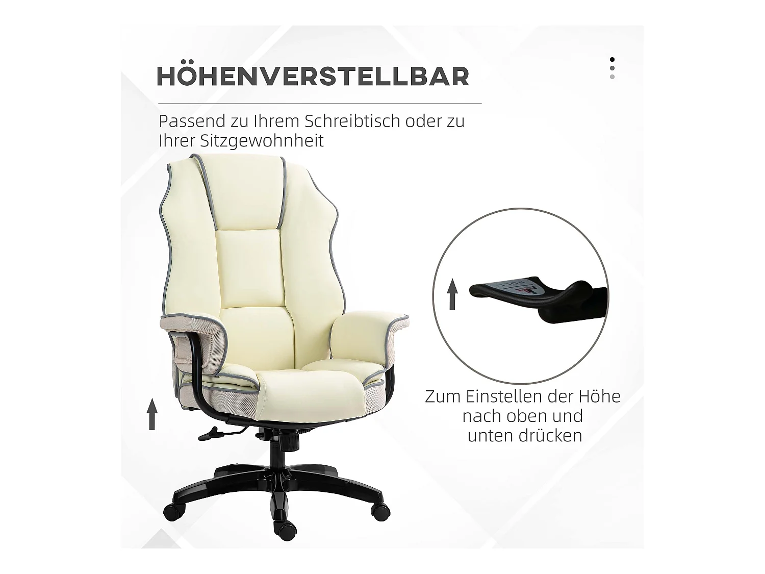 Chaise de bureau ergonomique avec dossier réglable, siège réglable en hauteur avec fonction inclinable, crème (76x80x124 cm)