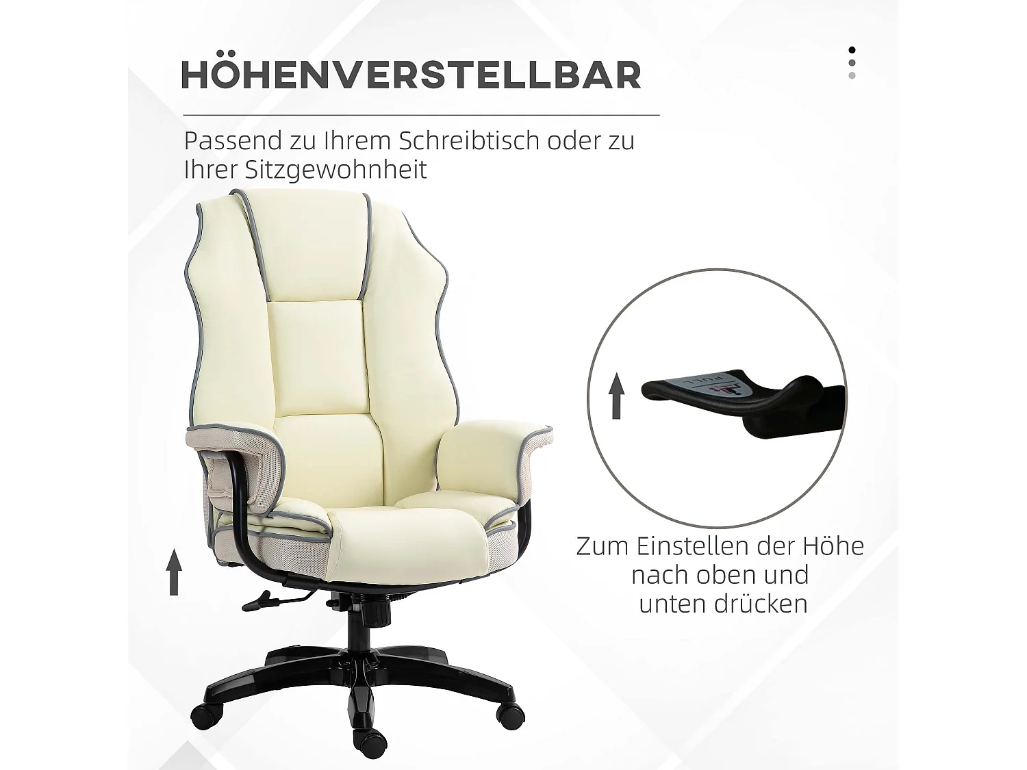Chaise de bureau ergonomique avec dossier réglable, siège réglable en hauteur avec fonction inclinable, crème (76x80x124 cm)
