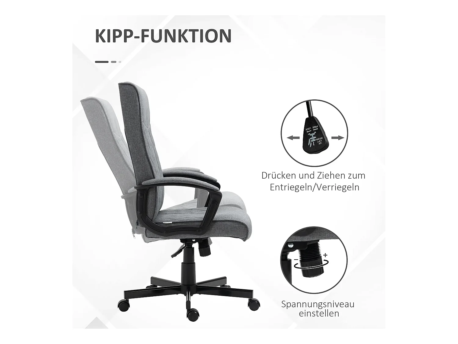 Fauteuil de bureau ergonomique avec fonction bascule, accoudoirs réglables, polyester, gris foncé (72x65x112.5cm)