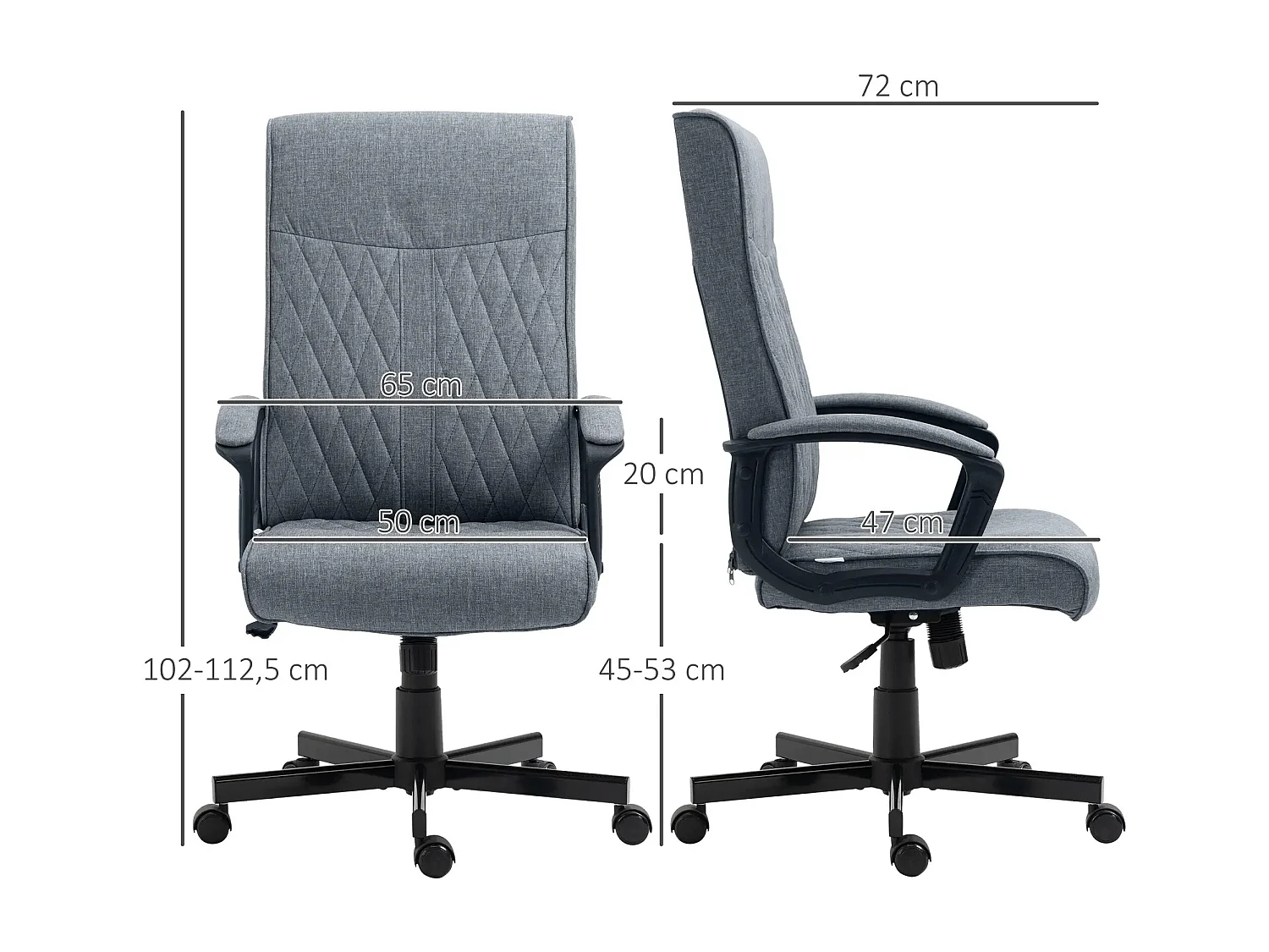 Fauteuil de bureau ergonomique avec fonction bascule, accoudoirs réglables, polyester, gris foncé (72x65x112.5cm)