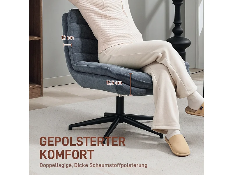 Fauteuil de bureau ergonomique sans accoudoirs, large siège, tissu lin, gris foncé (76x65.5x80 cm)