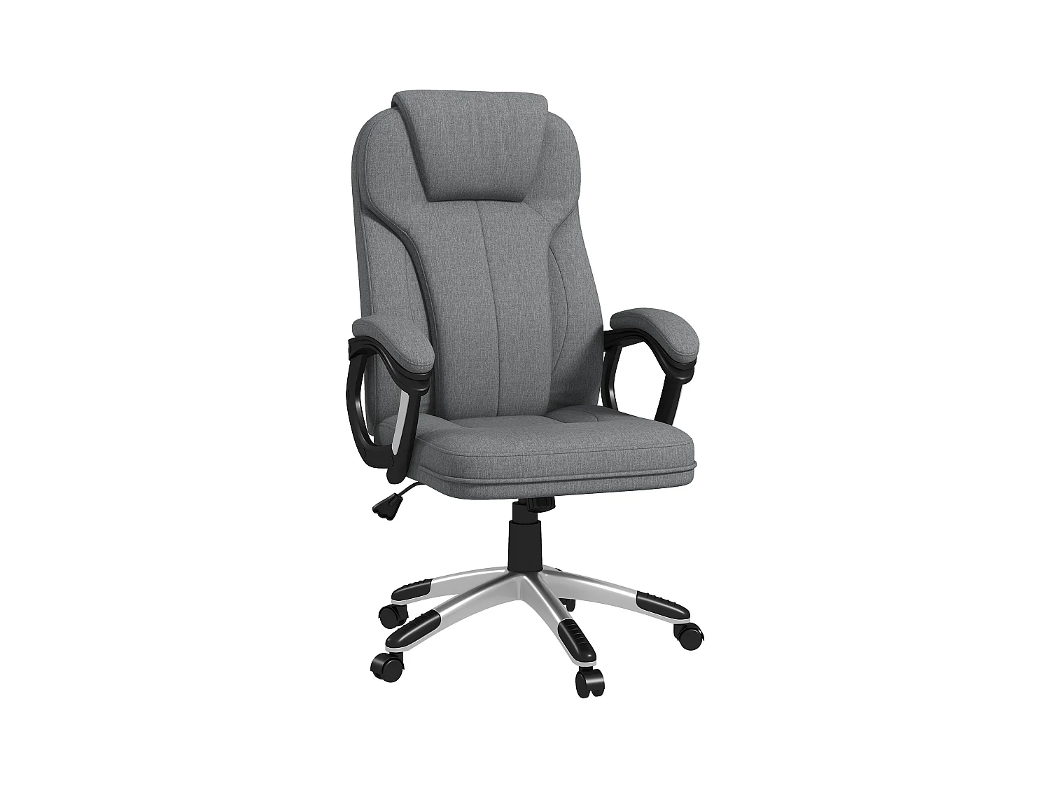 Chaise de bureau ergonomique avec fonction bascule, hauteur réglable, appui-tête, accoudoirs, tissu lin, gris (66x75x110-120 cm)