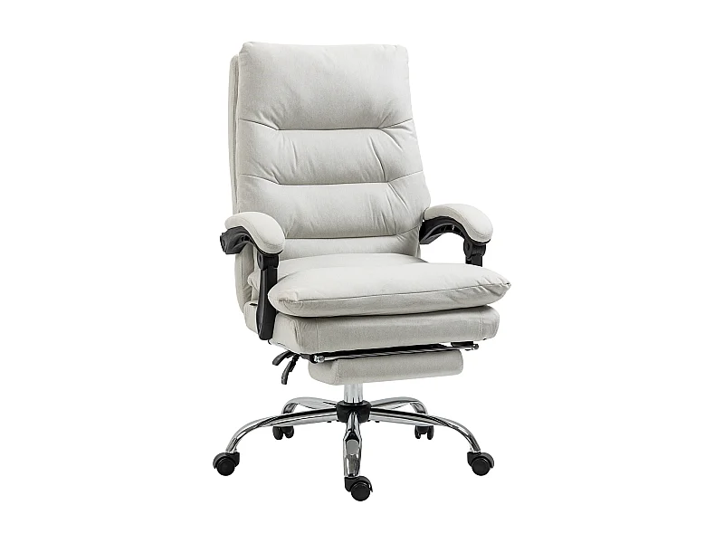 Chaise de bureau avec fonction massage, dossier inclinable à 135°, réglable en hauteur, simili cuir crème (65x72x109-117 cm)