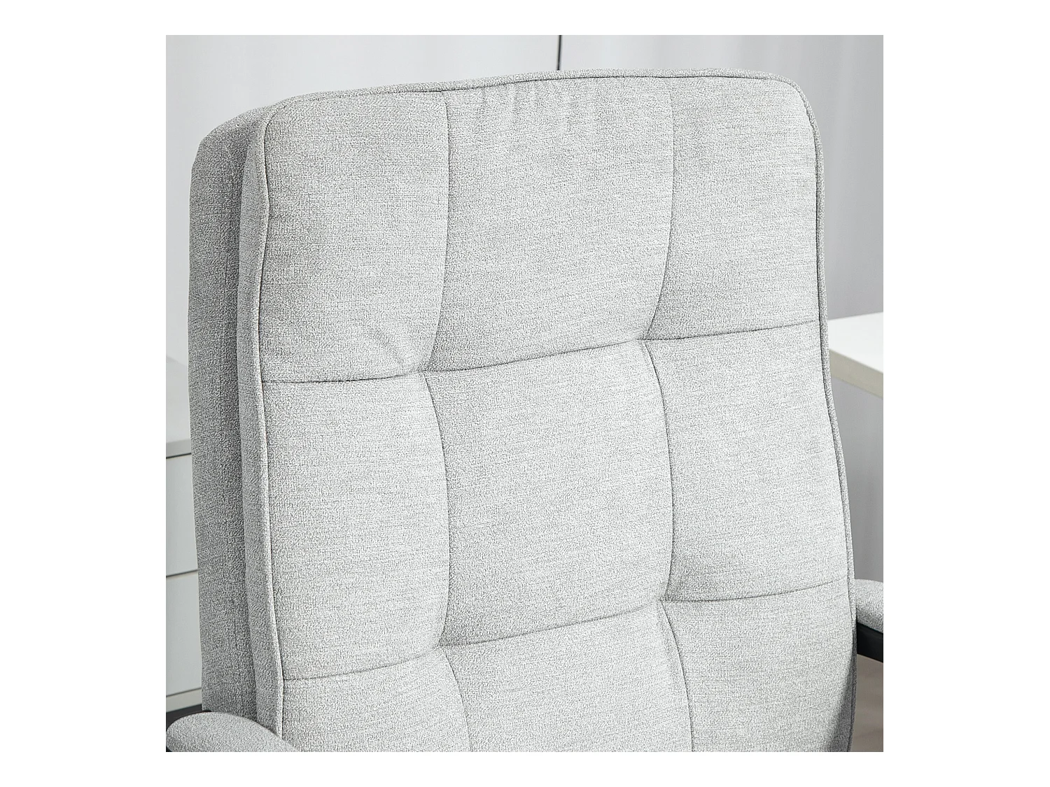 Chaise de bureau ergonomique avec accoudoirs, fonction basculante, tissu en lin, gris (63x70x112 cm)