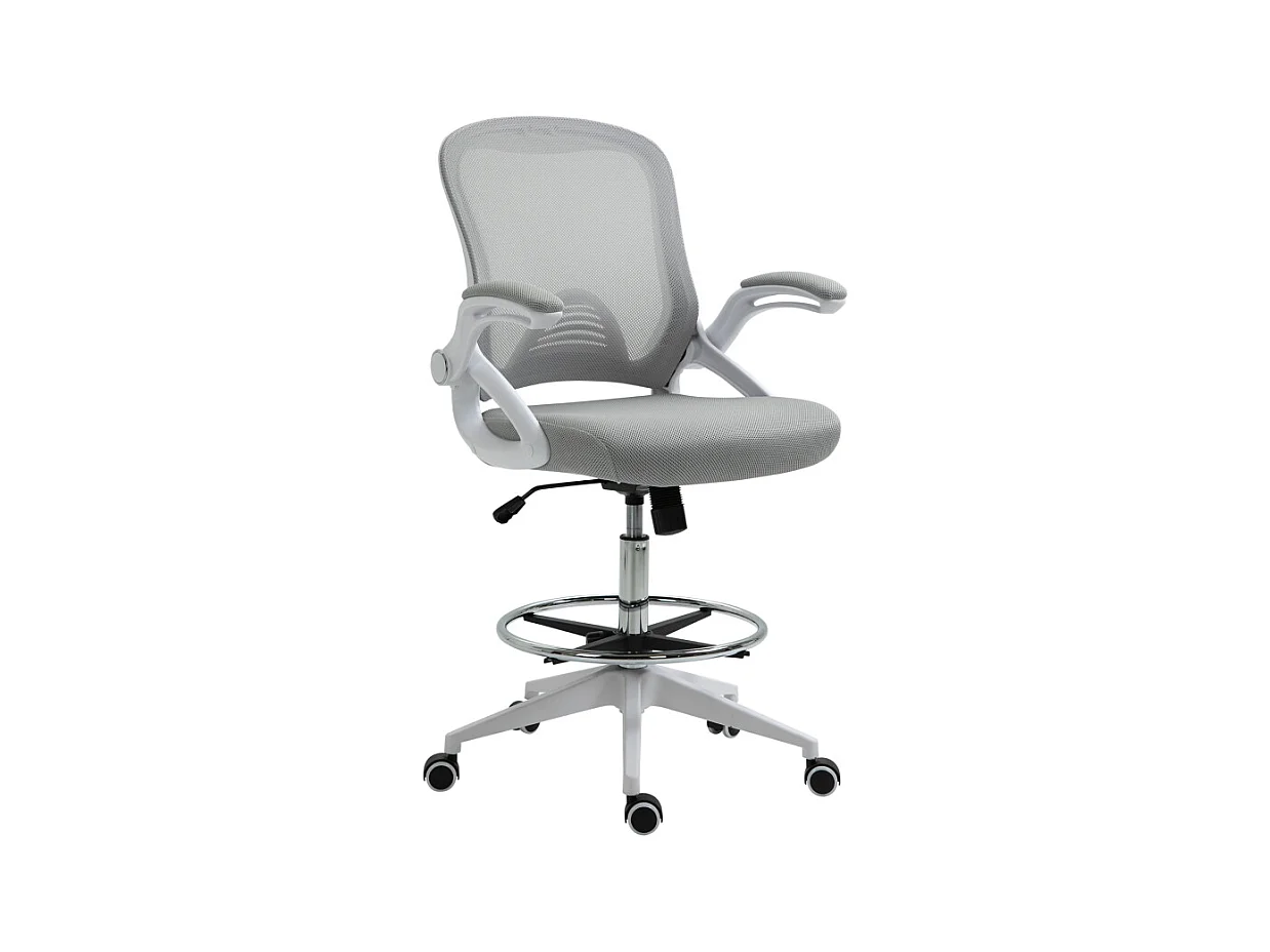 Fauteuil de bureau ergonomique avec appui-tête, repose-pieds, tissu maillé, gris clair (64x60x126 cm)