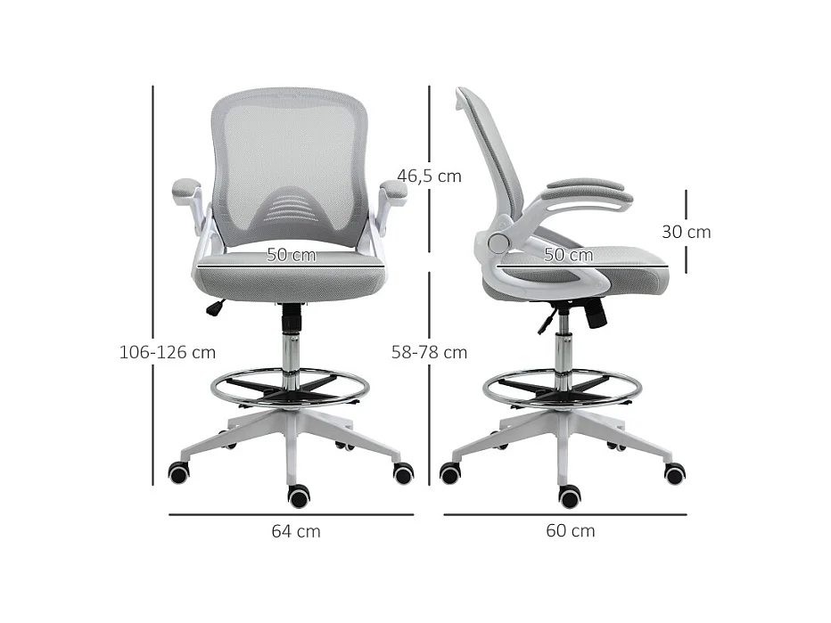 Fauteuil de bureau ergonomique avec appui-tête, repose-pieds, tissu maillé, gris clair (64x60x126 cm)