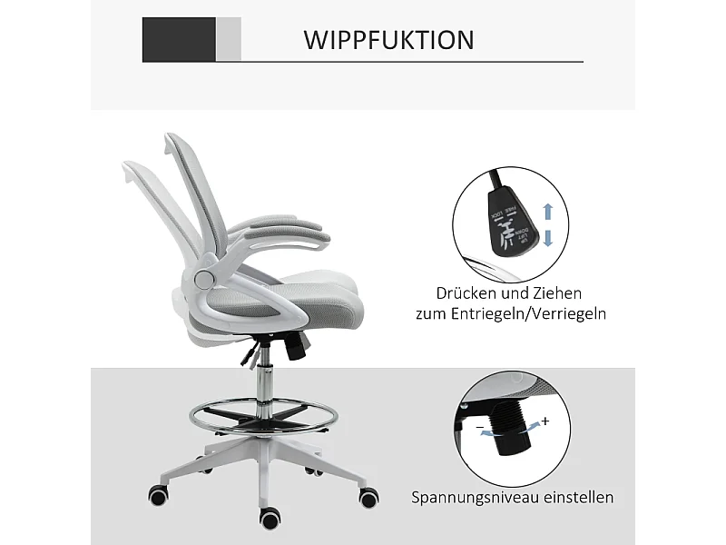 Fauteuil de bureau ergonomique avec appui-tête, repose-pieds, tissu maillé, gris clair (64x60x126 cm)