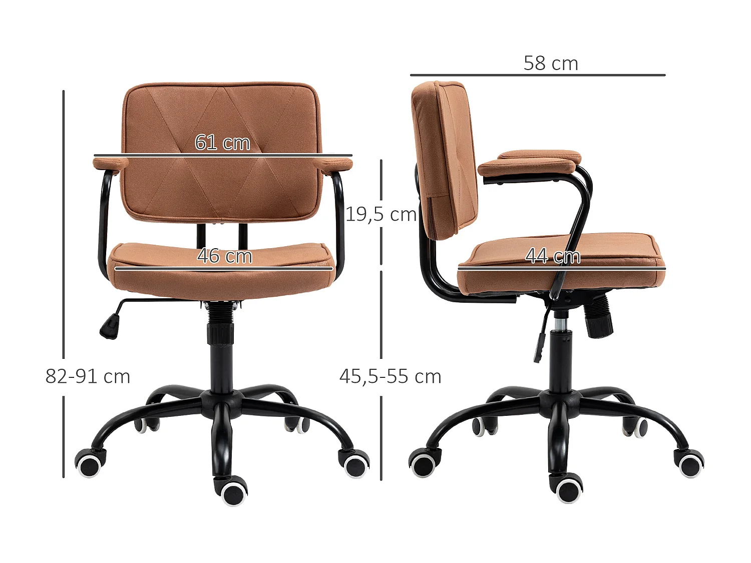 Retro bureaustoel, in hoogte verstelbaar, met schommelstoel, schuim, bruin (61x58x82-91 cm)