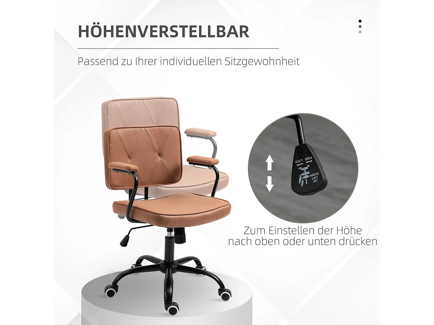 Retro bureaustoel, in hoogte verstelbaar, met schommelstoel, schuim, bruin (61x58x82-91 cm)