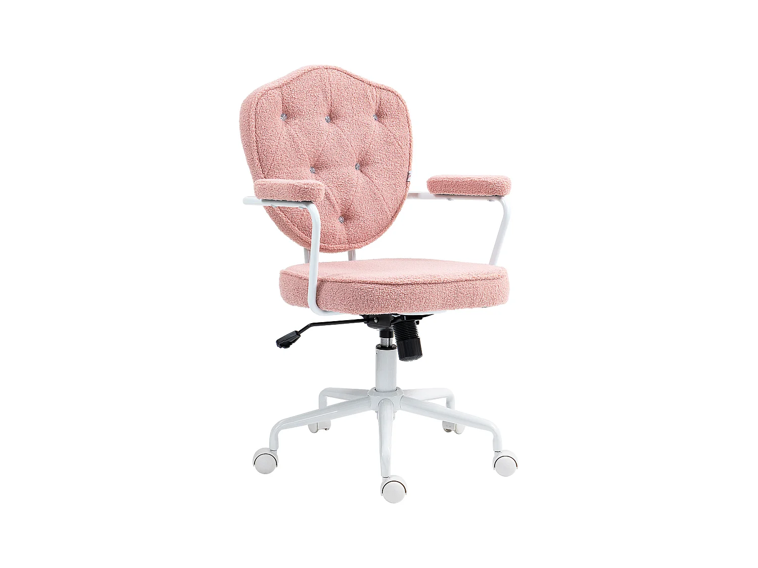 Fauteuil de bureau ergonomique avec fonction bascule, tissu teddy, rose (63x61.5x93-101cm)