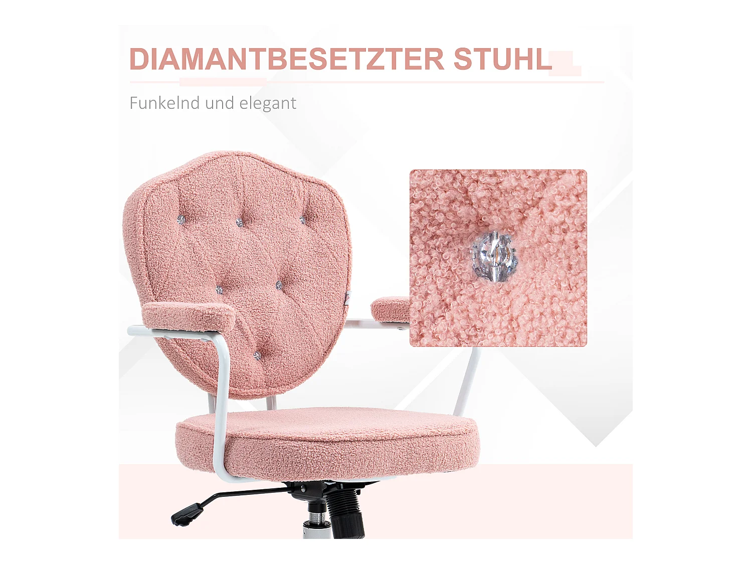 Fauteuil de bureau ergonomique avec fonction bascule, tissu teddy, rose (63x61.5x93-101cm)