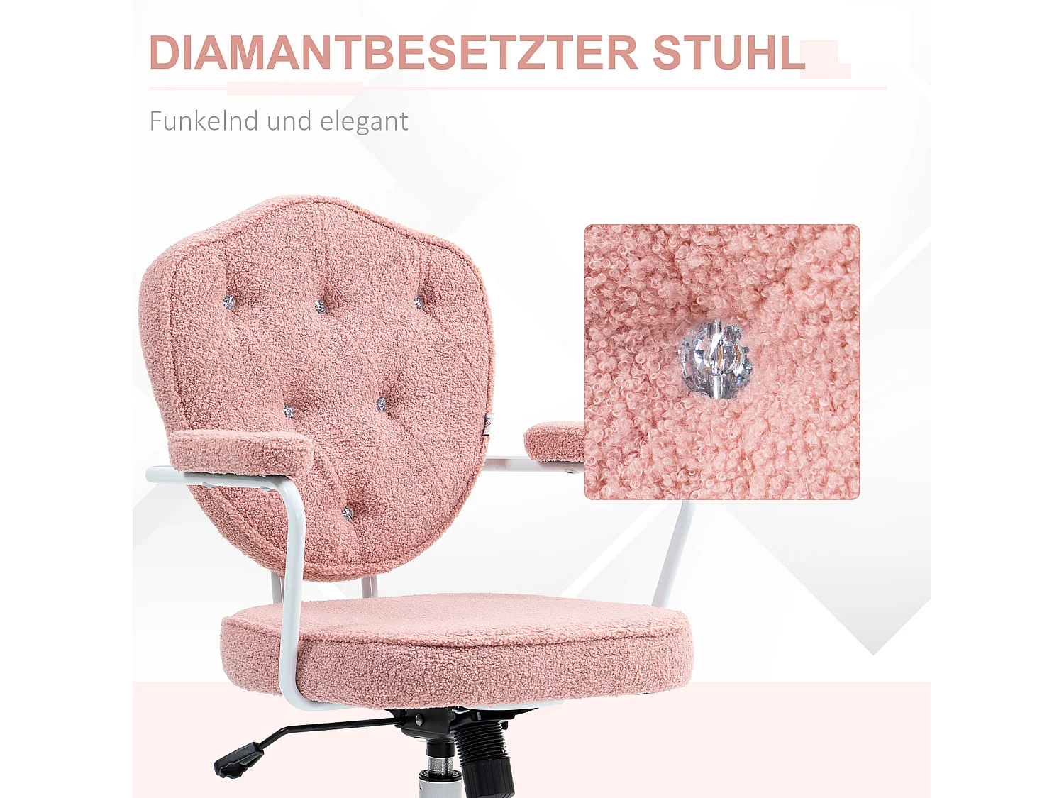 Fauteuil de bureau ergonomique avec fonction bascule, tissu teddy, rose (63x61.5x93-101cm)