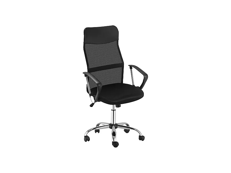 Silla de oficina ergonómica con respaldo de malla, altura regulable, función de balanceo, espuma, color negro (63x65x109-119cm)
