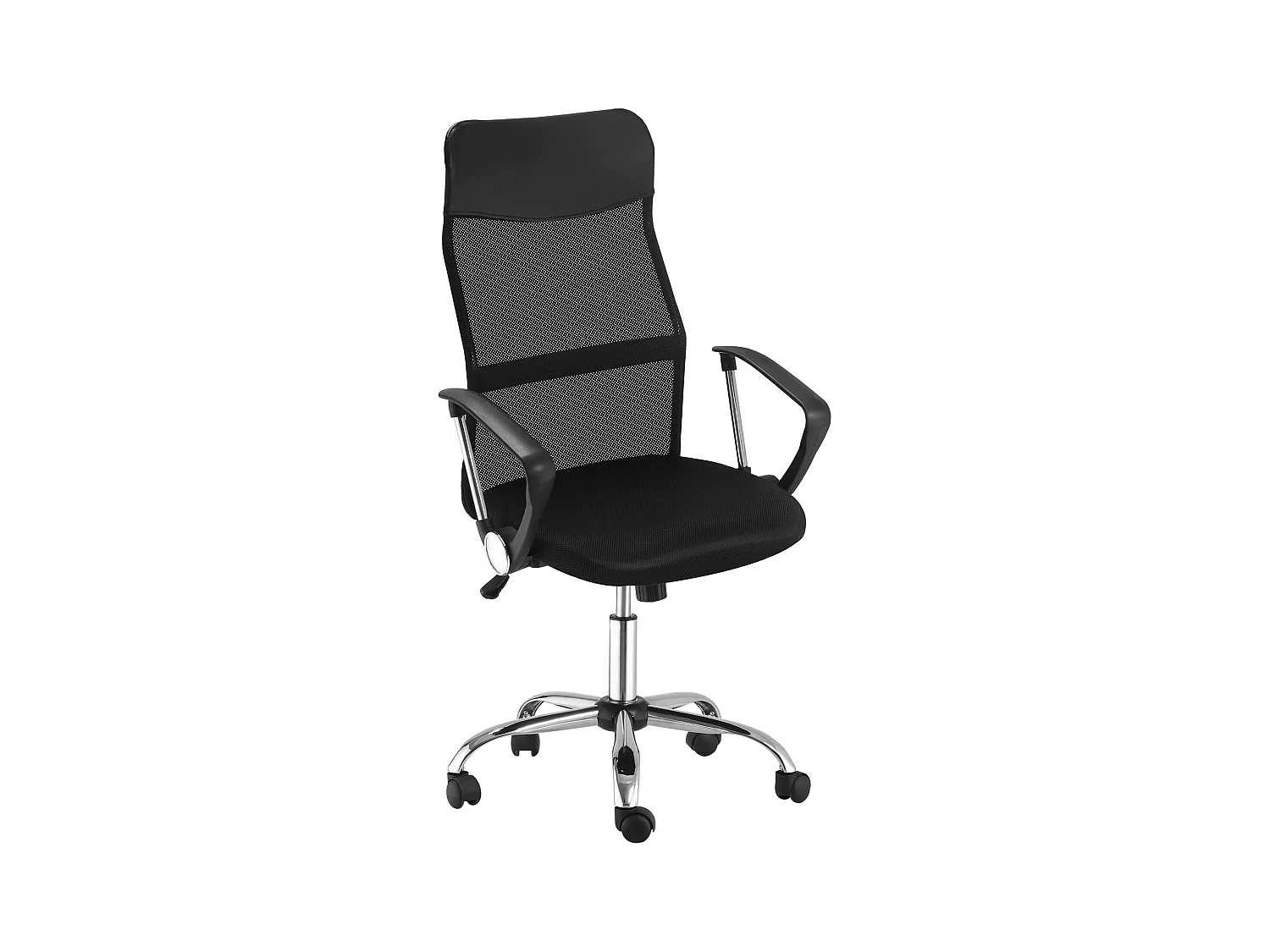 Sedia da ufficio ergonomica con schienale in rete, altezza regolabile, funzione basculante, schiuma, nero (63x65x109-119cm)