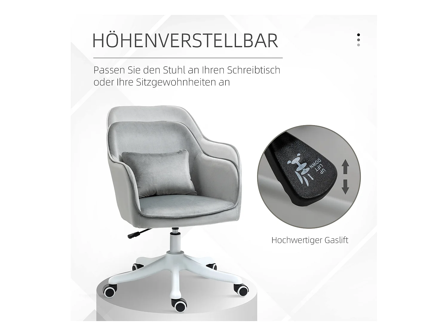 Fauteuil de bureau pivotant avec fonction massage, velours, gris (57x70x78-86cm)