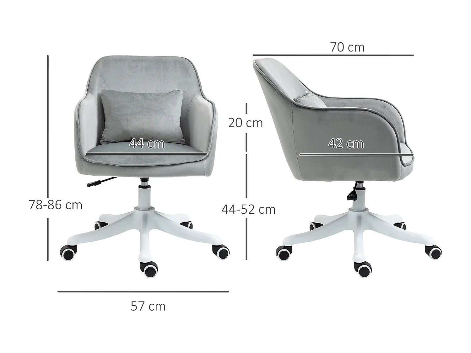 Fauteuil de bureau pivotant avec fonction massage, velours, gris (57x70x78-86cm)