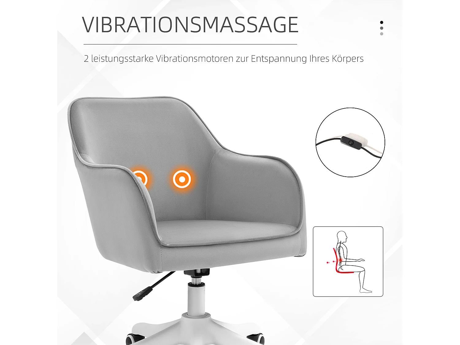 Fauteuil de bureau pivotant avec fonction massage, velours, gris (57x70x78-86cm)