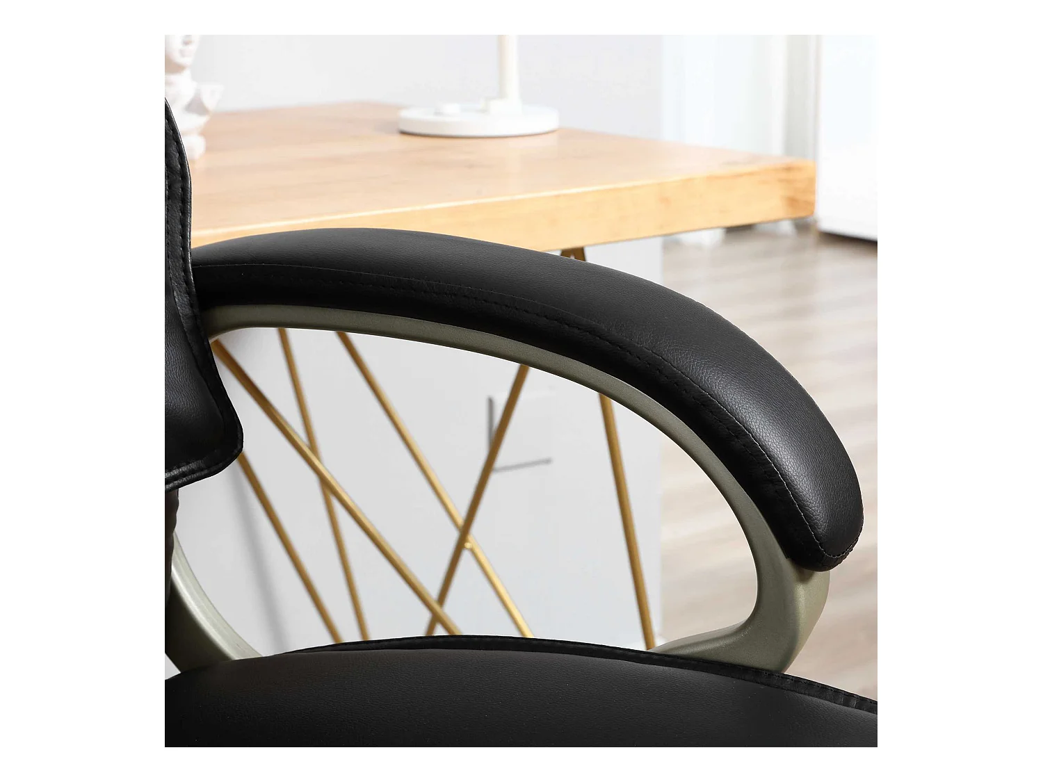 Chaise de Bureau Ergonomique, Réglable en Hauteur, Fonction Bascule, Métal et Cuir Synthétique, Noir, (70x58x114–124 cm)