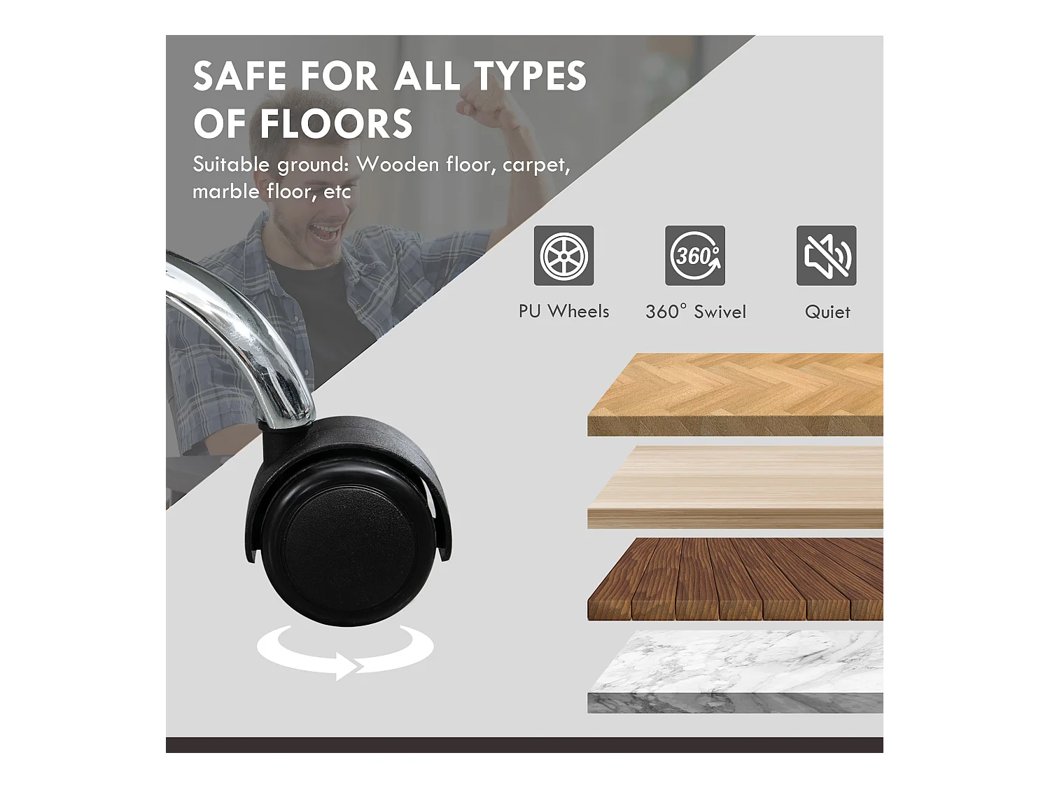 Fauteuil de bureau ergonomique avec massage, fonction chauffage et inclinaison, cuir synthétique, noir (66x67x118-126 cm)