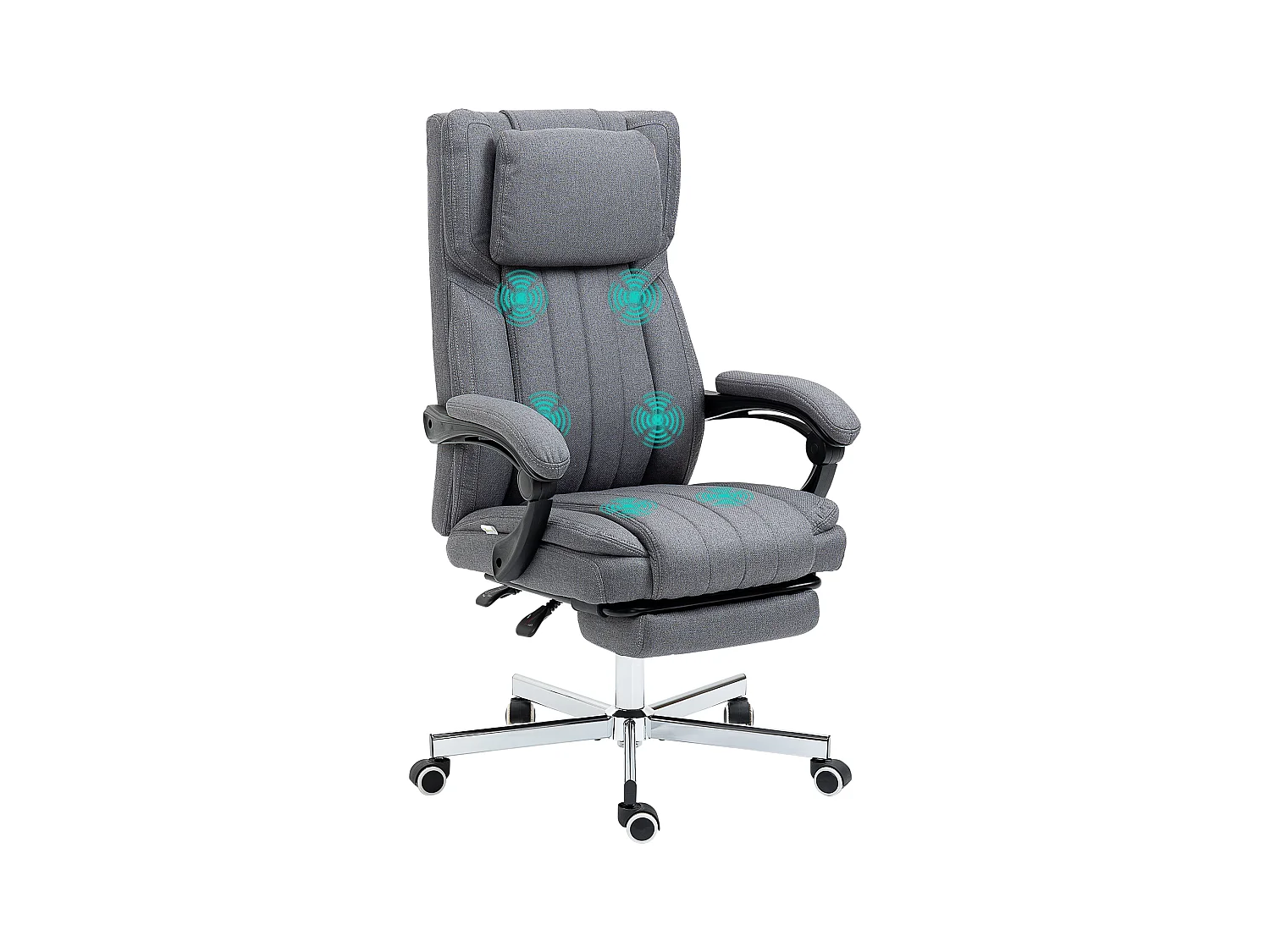 Fauteuil de bureau avec 5 modes de massage, fonction relax, polyester aspect lin, gris (65x61x105-113cm)
