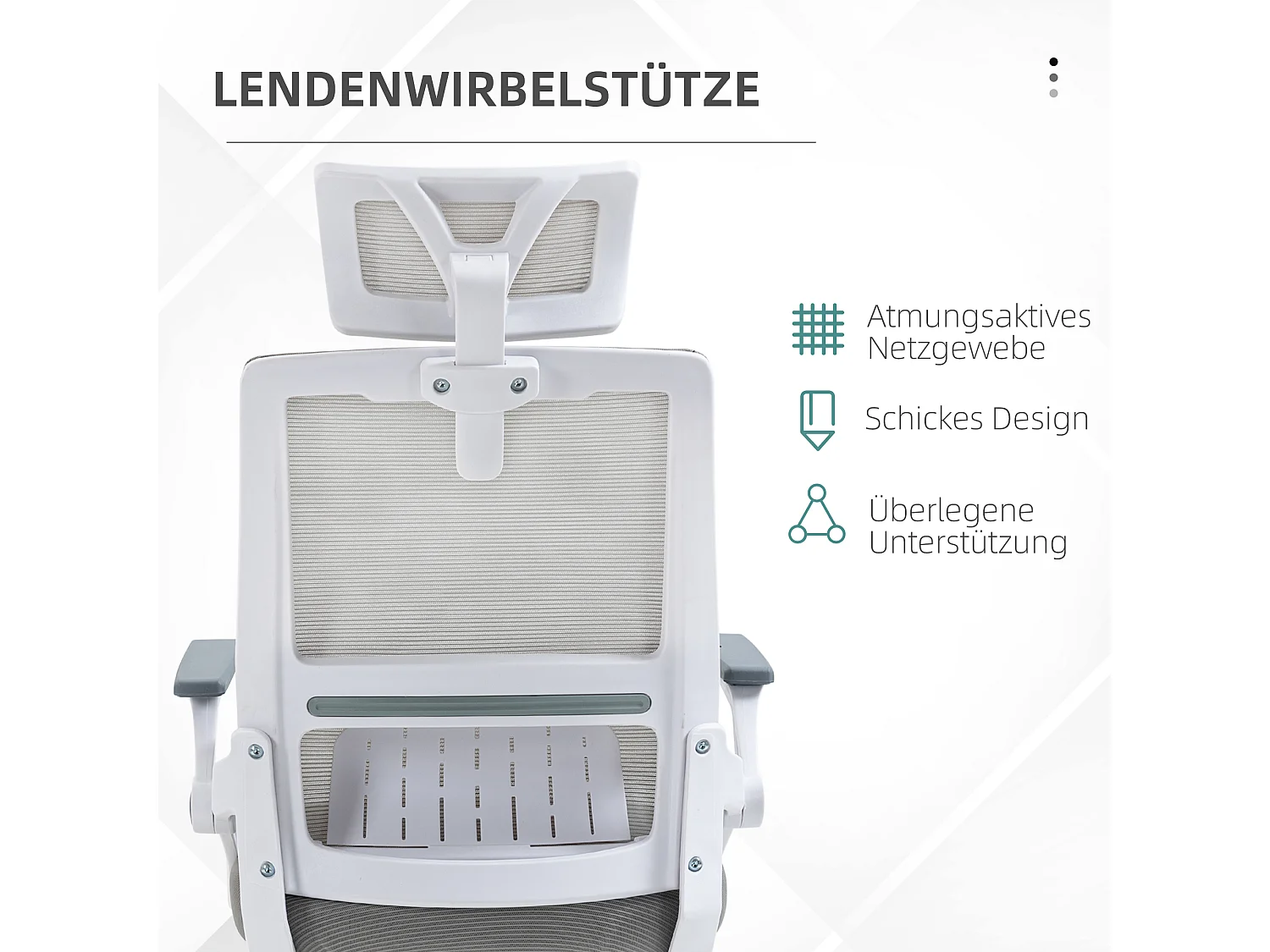 Fauteuil de bureau ergonomique, appui-tête et accoudoirs réglables, dossier en mesh gris (58x61x119cm)