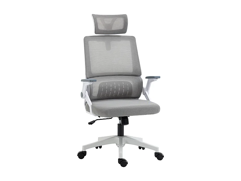 Fauteuil de bureau ergonomique, appui-tête et accoudoirs réglables, dossier en mesh gris (58x61x119cm)