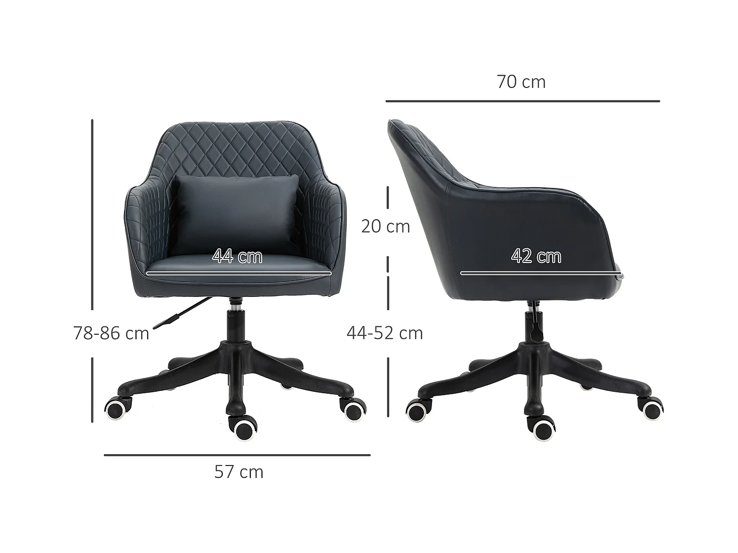Fauteuil de bureau avec massage, réglable en hauteur, ergonomique, avec coussin lombaire, cuir synthétique, gris (57x70x86 cm)