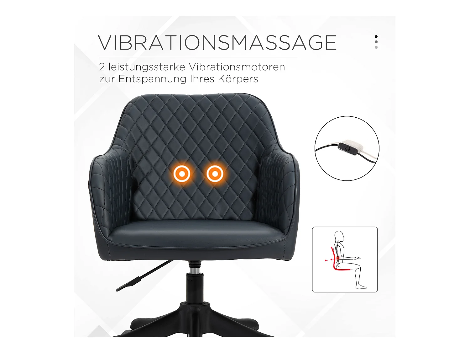 Fauteuil de bureau avec massage, réglable en hauteur, ergonomique, avec coussin lombaire, cuir synthétique, gris (57x70x86 cm)