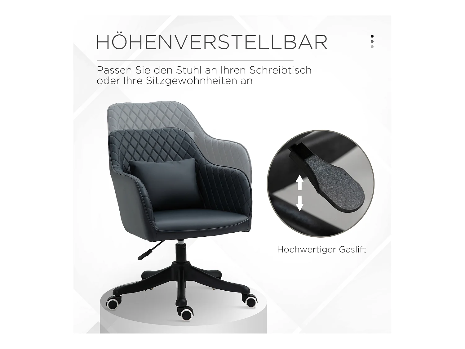 Fauteuil de bureau avec massage, réglable en hauteur, ergonomique, avec coussin lombaire, cuir synthétique, gris (57x70x86 cm)