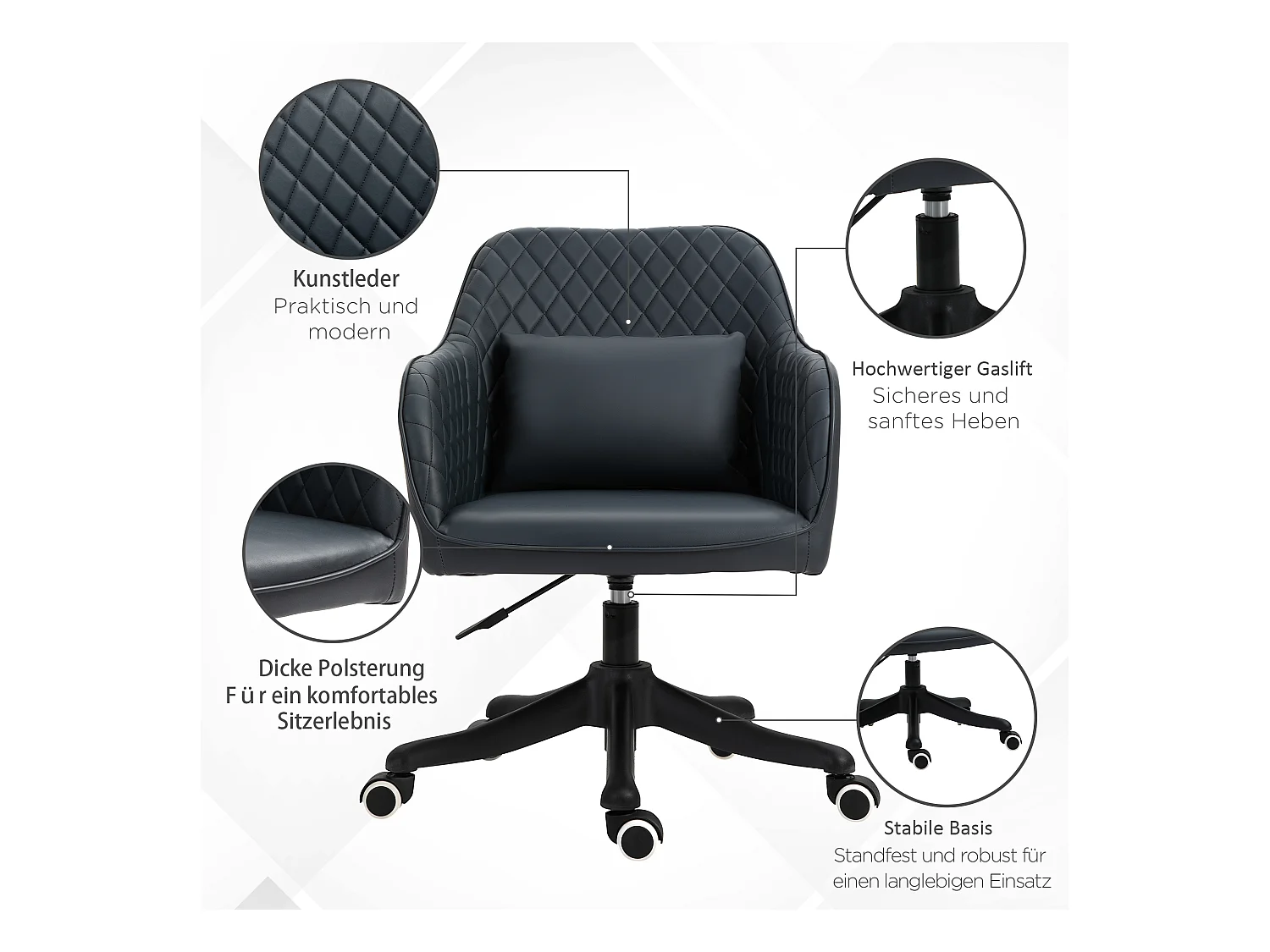 Fauteuil de bureau avec massage, réglable en hauteur, ergonomique, avec coussin lombaire, cuir synthétique, gris (57x70x86 cm)