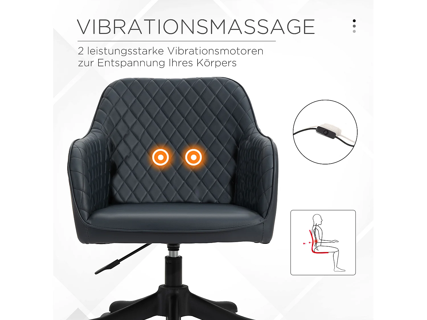 Sedia da ufficio con massaggio, altezza regolabile, ergonomica, con cuscino lombare, similpelle, grigio (57x70x86 cm)