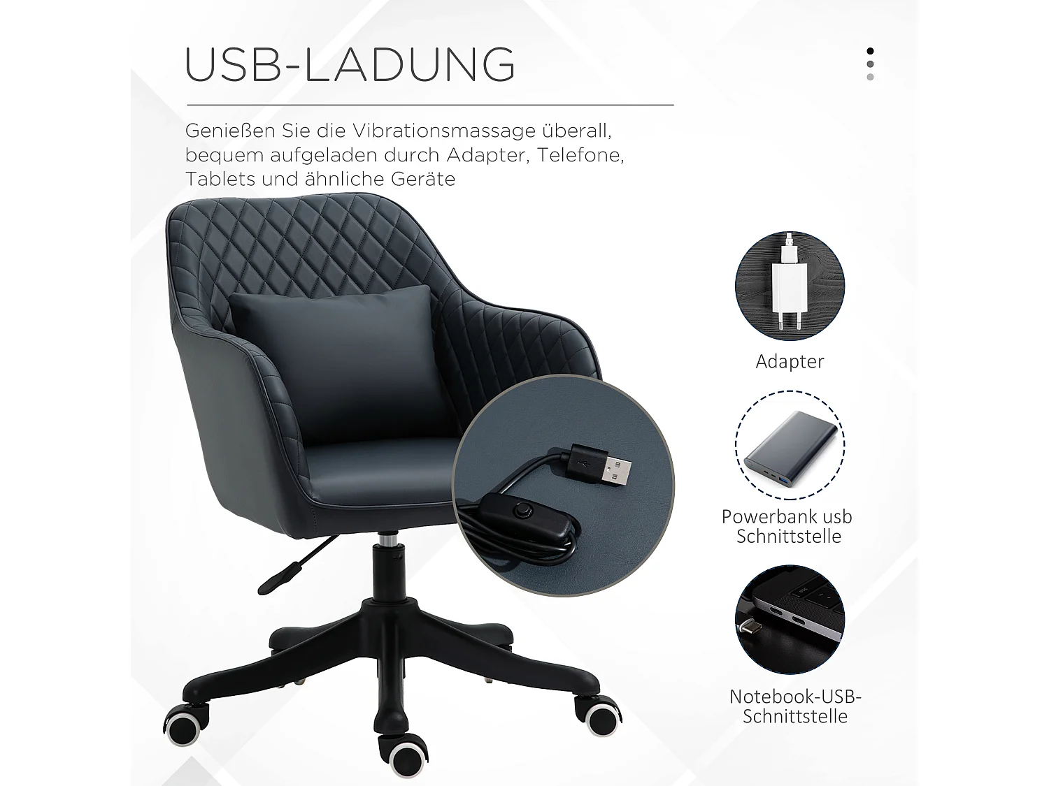 Sedia da ufficio con massaggio, altezza regolabile, ergonomica, con cuscino lombare, similpelle, grigio (57x70x86 cm)