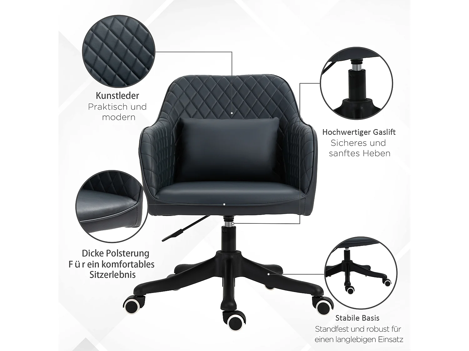 Sedia da ufficio con massaggio, altezza regolabile, ergonomica, con cuscino lombare, similpelle, grigio (57x70x86 cm)