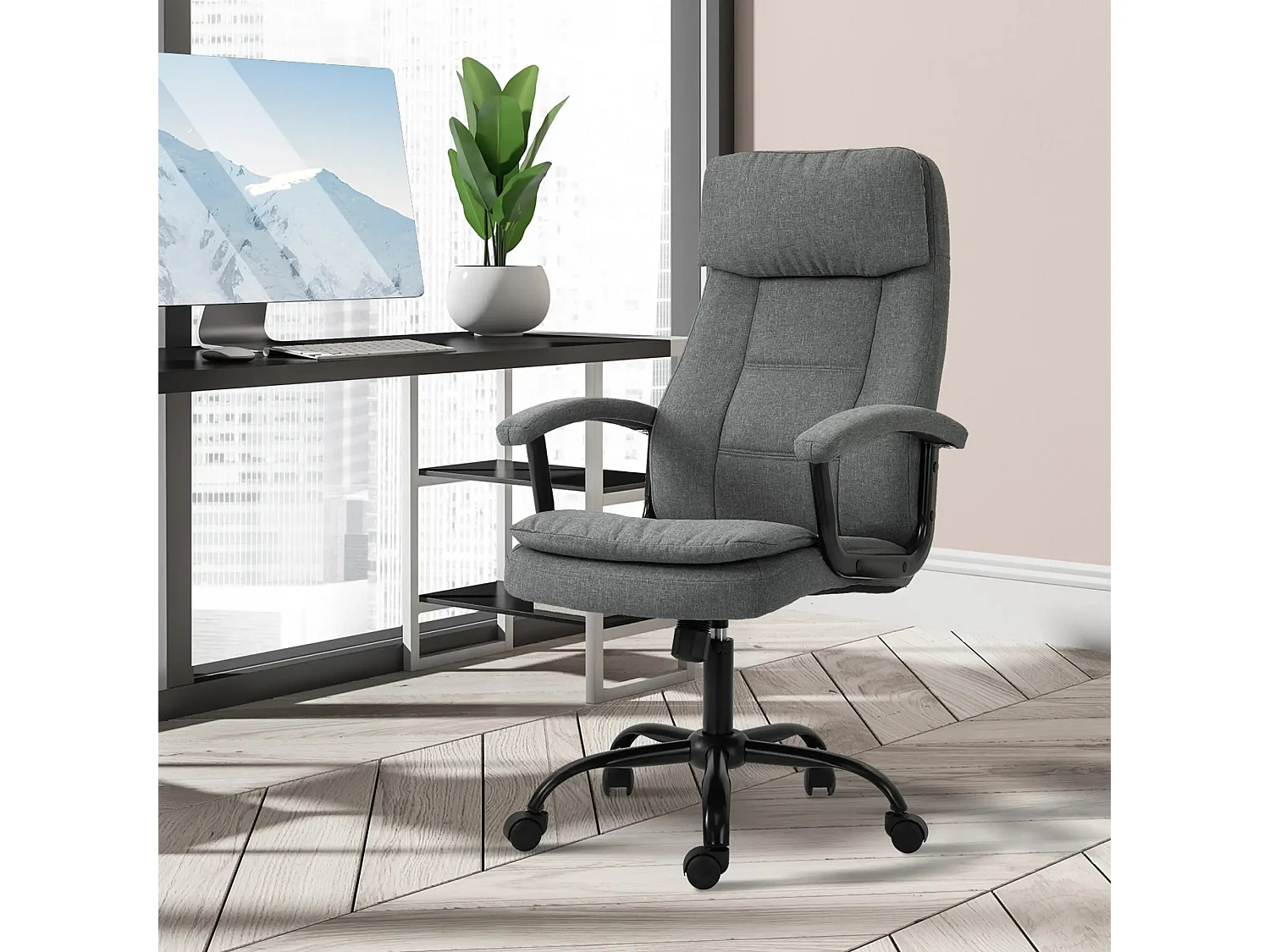 Fauteuil de bureau ergonomique avec massage, hauteur réglable, tissu polyester gris (63x70x121cm)
