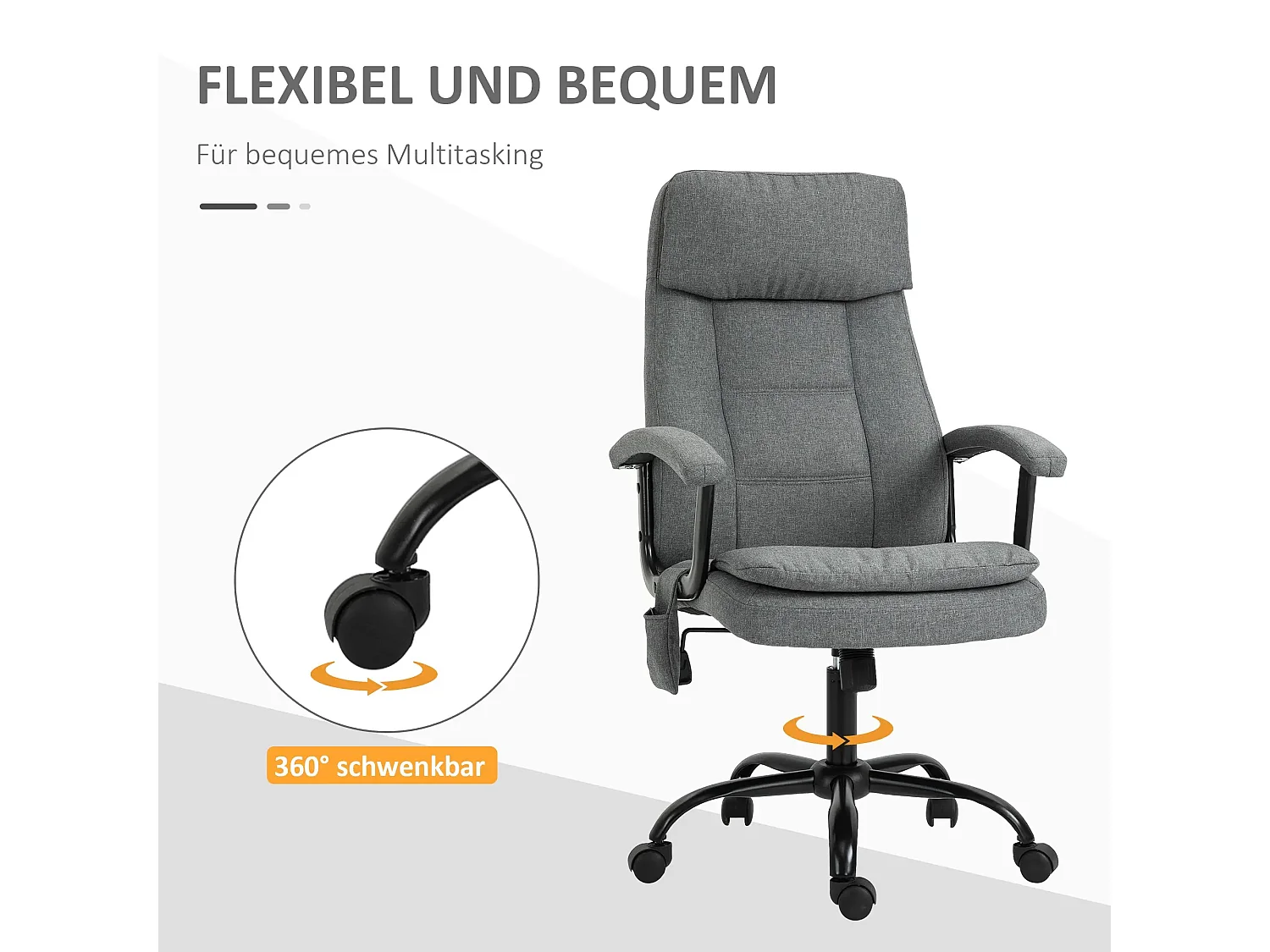 Fauteuil de bureau ergonomique avec massage, hauteur réglable, tissu polyester gris (63x70x121cm)