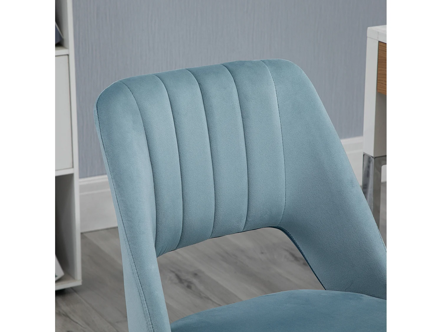 Chaise de bureau pivotante, hauteur réglable, velours bleu, ergonomique (49x60x91 cm)