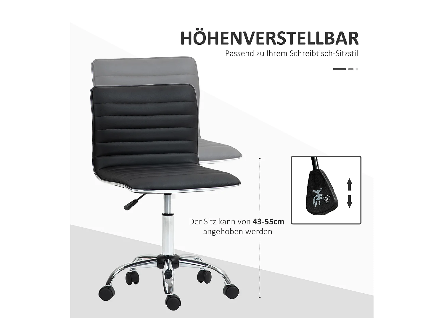 Fauteuil de bureau avec dossier, réglable en hauteur, cuir synthétique, noir (48x52x78-90cm)