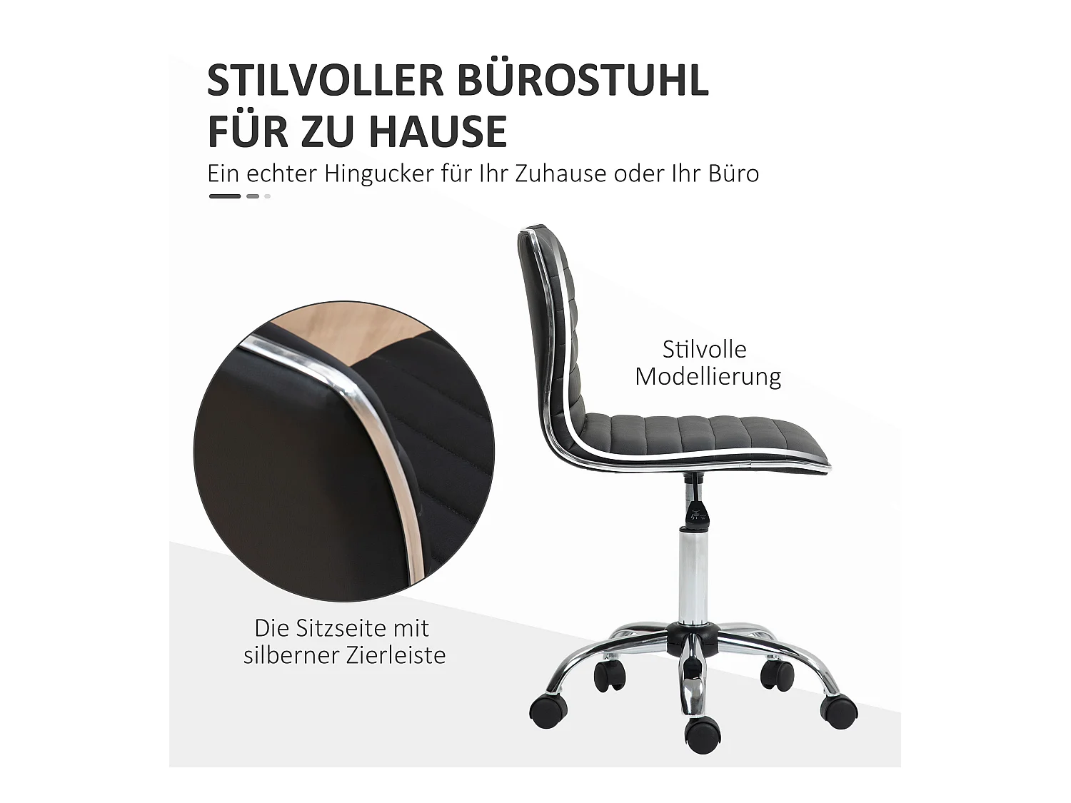 Fauteuil de bureau avec dossier, réglable en hauteur, cuir synthétique, noir (48x52x78-90cm)