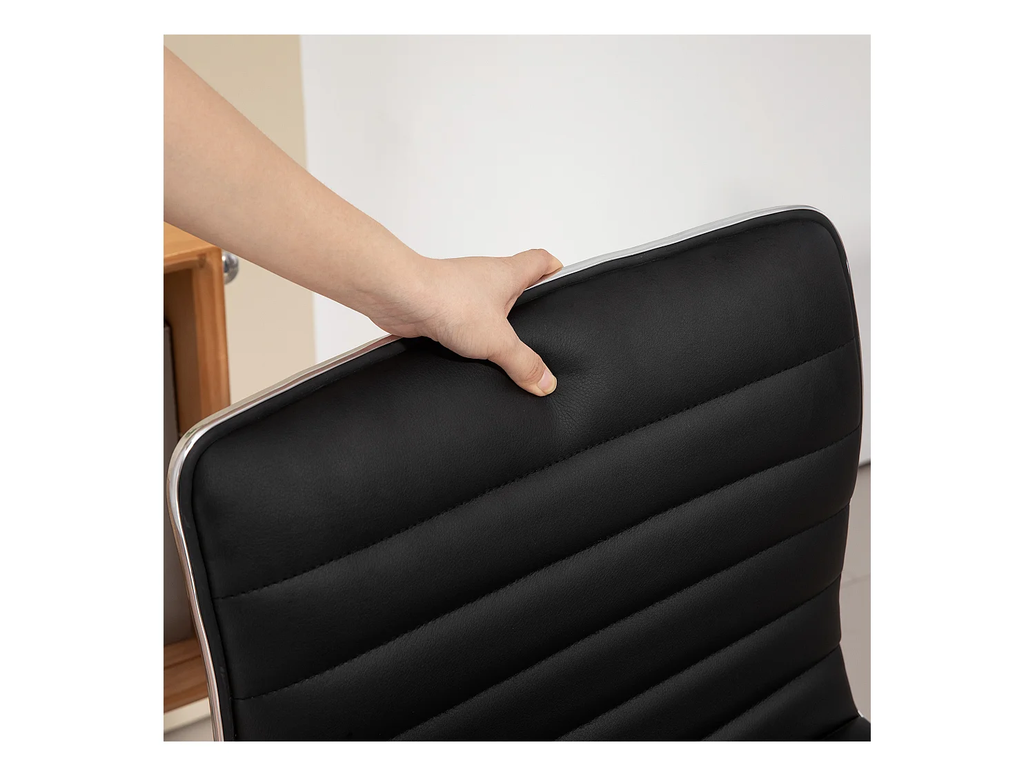 Fauteuil de bureau avec dossier, réglable en hauteur, cuir synthétique, noir (48x52x78-90cm)