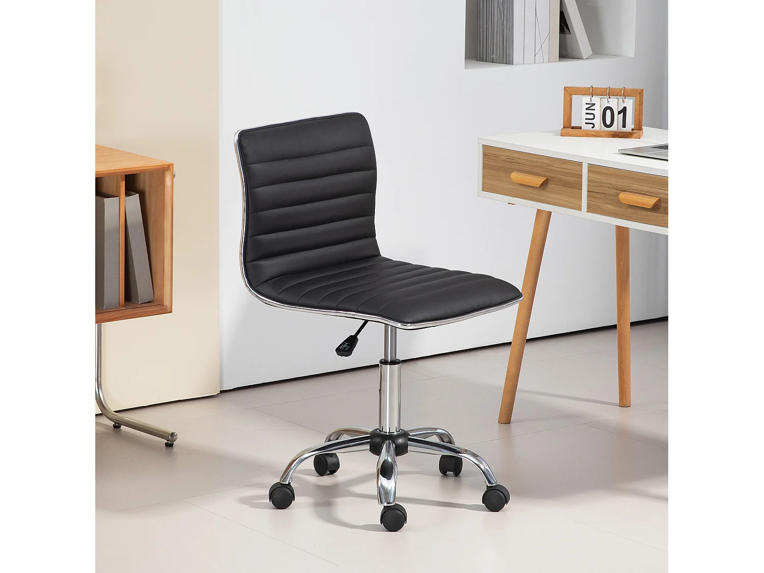 Fauteuil de bureau avec dossier, réglable en hauteur, cuir synthétique, noir (48x52x78-90cm)