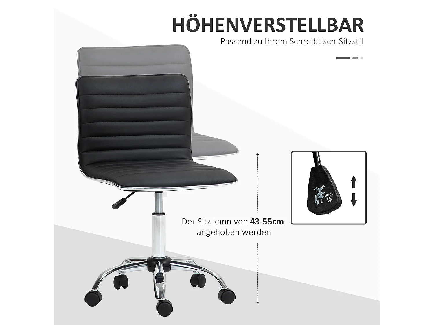 Fauteuil de bureau avec dossier, réglable en hauteur, cuir synthétique, noir (48x52x78-90cm)