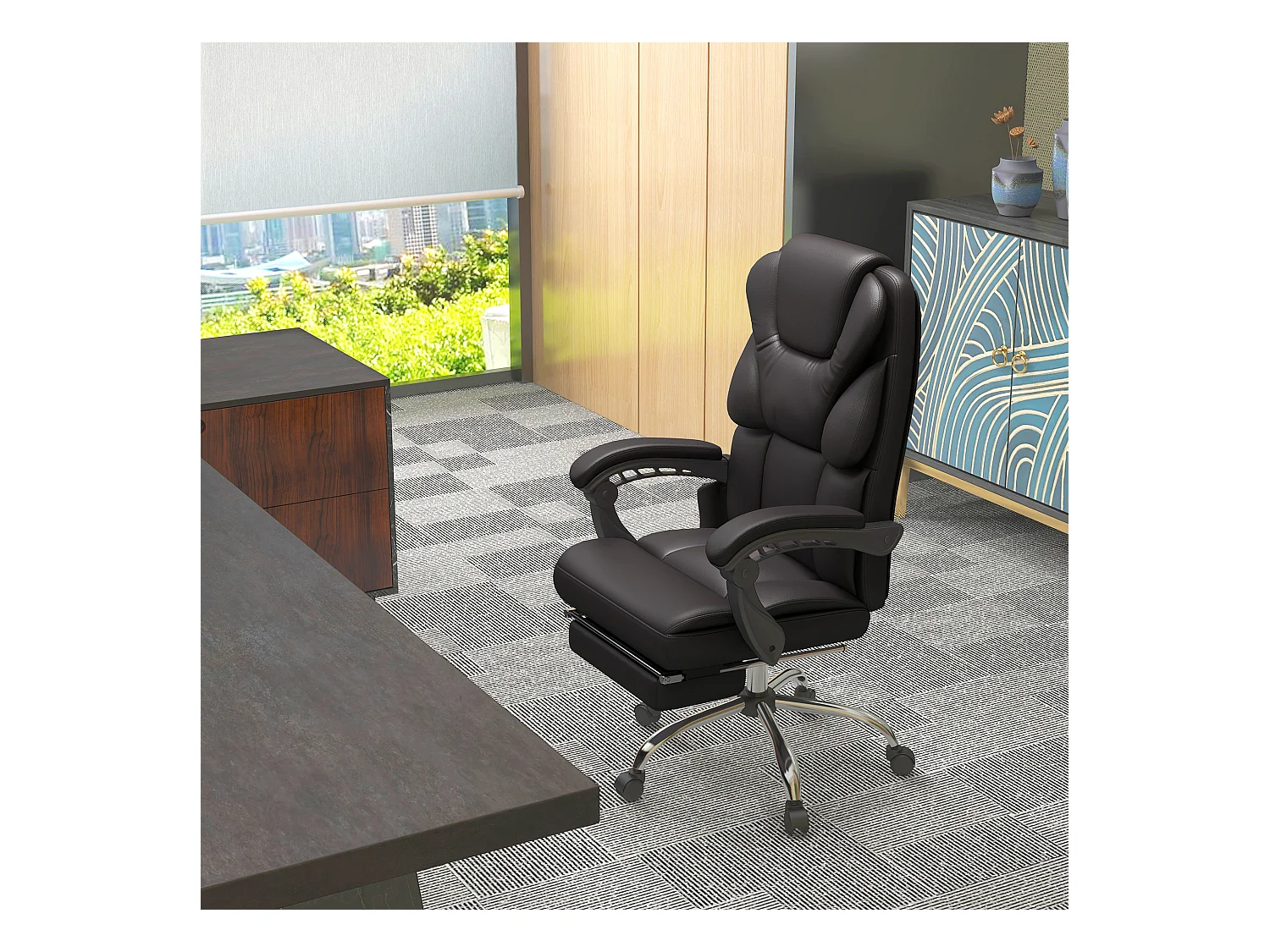 Chaise de Bureau Ergonomique avec Massage, Cuir Synthétique, Marron (63x57x126 cm)