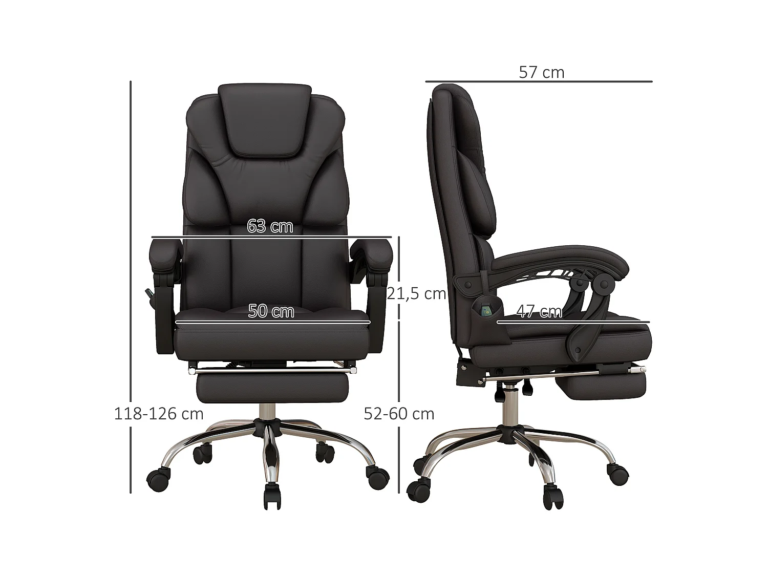 Chaise de Bureau Ergonomique avec Massage, Cuir Synthétique, Marron (63x57x126 cm)