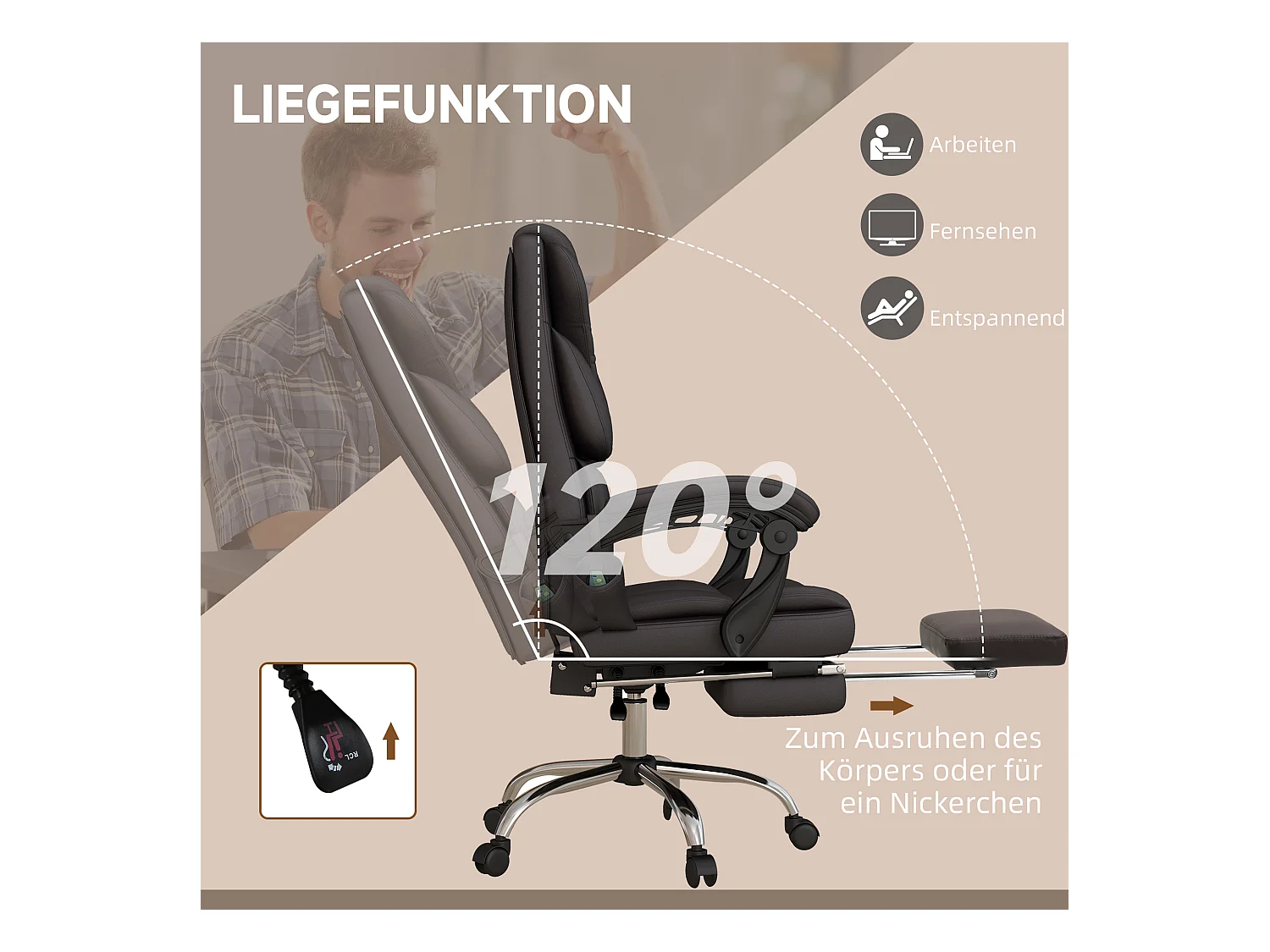 Chaise de Bureau Ergonomique avec Massage, Cuir Synthétique, Marron (63x57x126 cm)