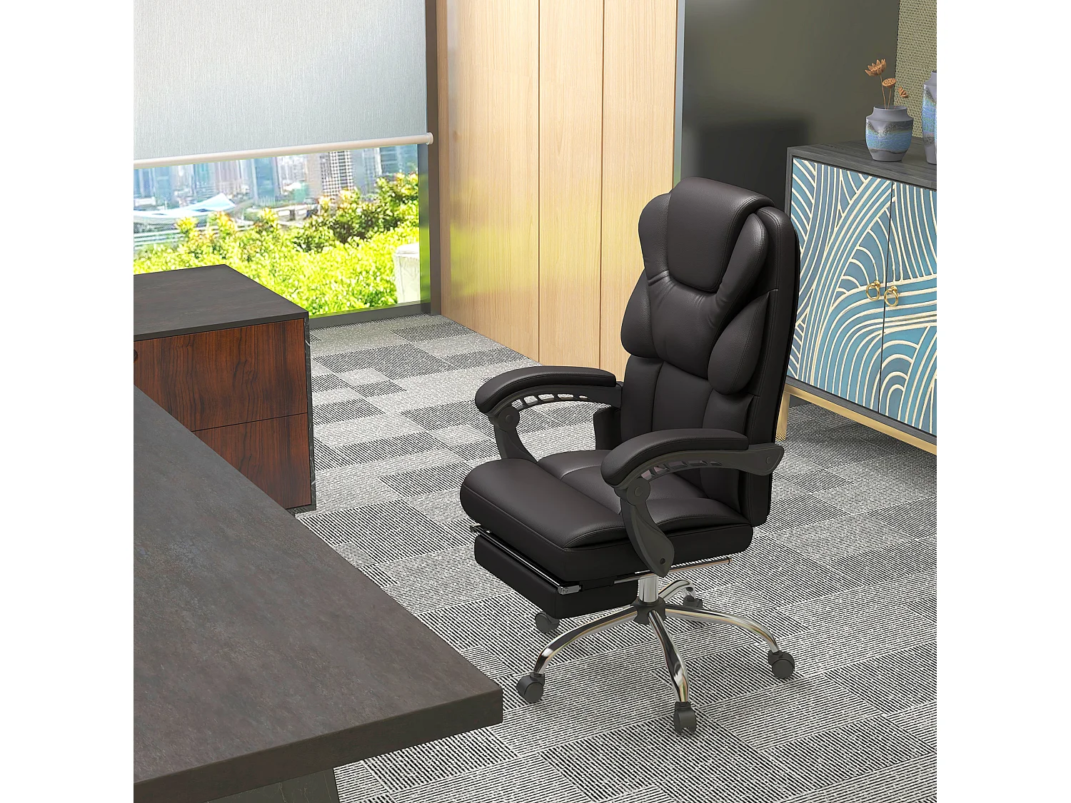 Chaise de Bureau Ergonomique avec Massage, Cuir Synthétique, Marron (63x57x126 cm)