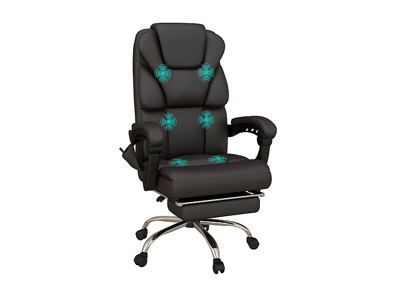 Chaise de Bureau Ergonomique avec Massage, Cuir Synthétique, Marron (63x57x126 cm)