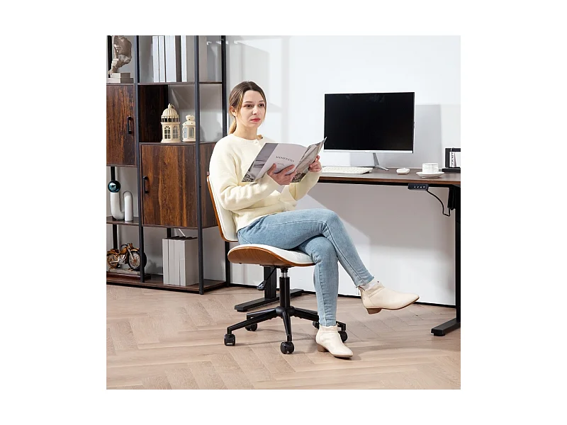 Fauteuil de bureau avec accoudoirs, tissu blanc, réglable en hauteur, avec fonction bascule (52x53x80-90 cm)