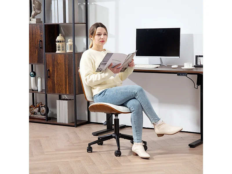 Fauteuil de bureau avec accoudoirs, tissu blanc, réglable en hauteur, avec fonction bascule (52x53x80-90 cm)