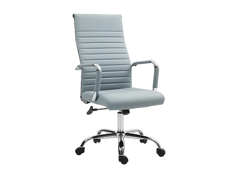 Silla de oficina ergonómica con función de balanceo, silla de oficina regulable en altura con reposabrazos, piel sintética, gris claro (54x62x114 cm)