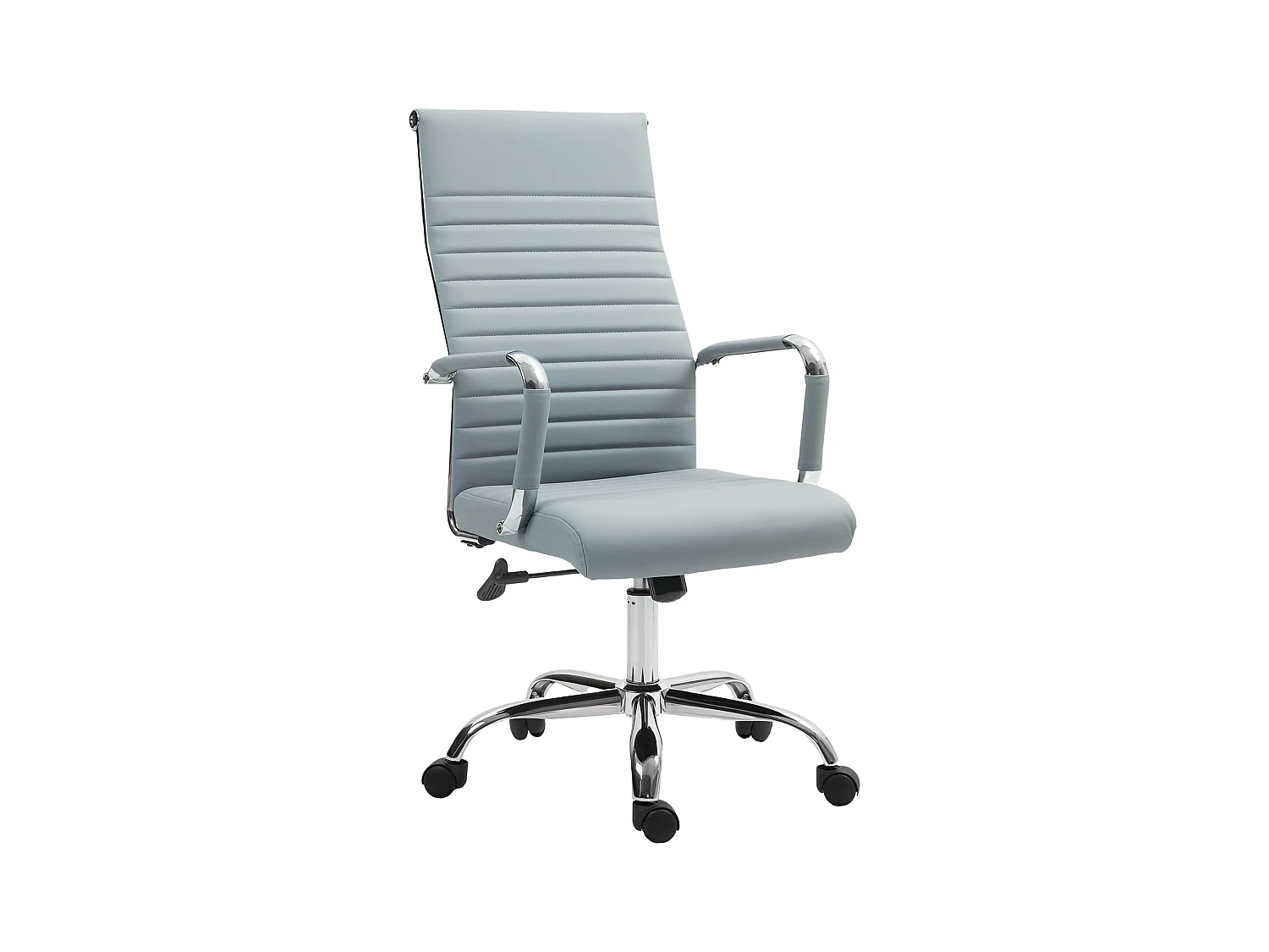 Silla de oficina ergonómica con función de balanceo, silla de oficina regulable en altura con reposabrazos, piel sintética, gris claro (54x62x114 cm)
